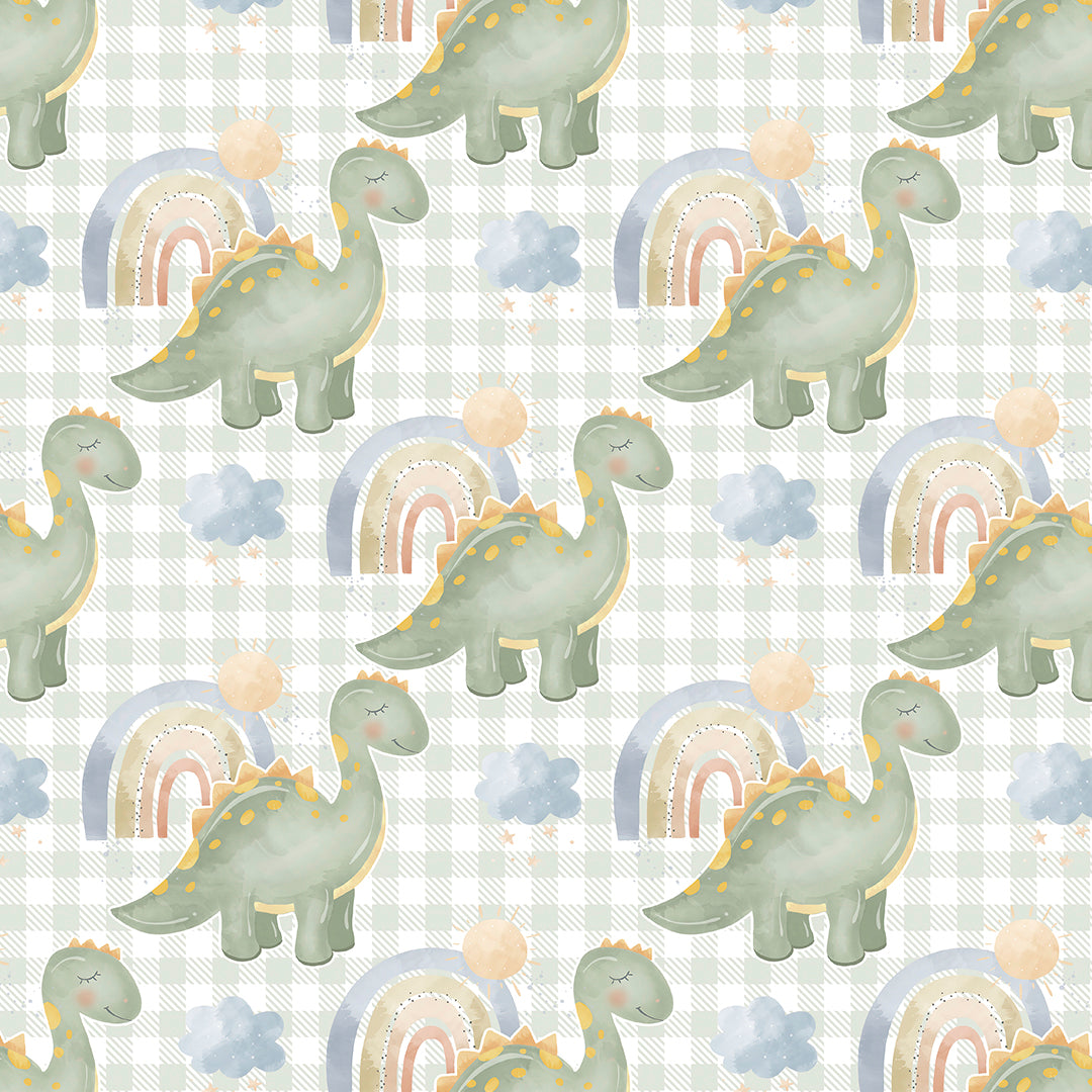 ✅ Dino Motiv ✅ Regenbogen Design ✅ Sanfte Grüntöne 🦕 Selbstklebende Tapete — by Pimp My Wall