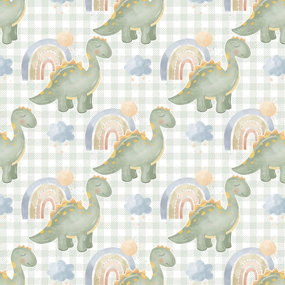 ✅ Dino Motiv ✅ Regenbogen Design ✅ Sanfte Grüntöne 🦕 Selbstklebende Tapete — by Pimp My Wall