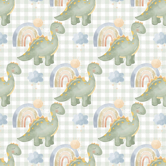 ✅ Dino Motiv ✅ Regenbogen Design ✅ Sanfte Grüntöne 🦕 Selbstklebende Tapete — by Pimp My Wall
