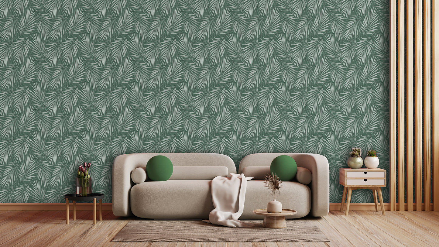 Tapete mit Palmblatt-Muster » Dezentes Tropen-Design in Grün & Beige  Zeitlos & Elegant  Jetzt entdecken