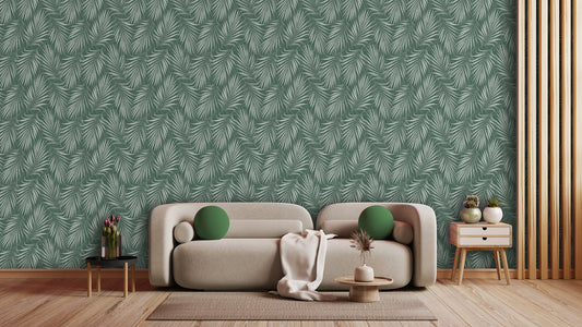 Tapete mit Palmblatt-Muster » Dezentes Tropen-Design in Grün & Beige  Zeitlos & Elegant  Jetzt entdecken