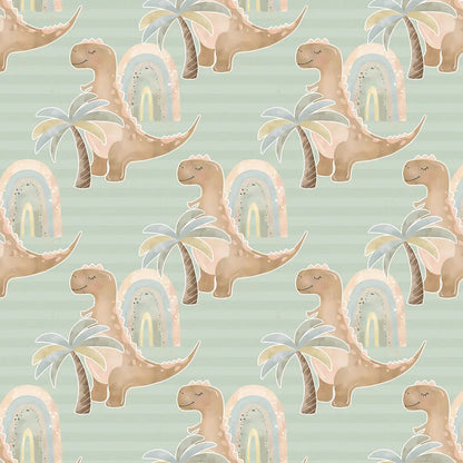 Dino palm tree wallpaper children's room mint green
