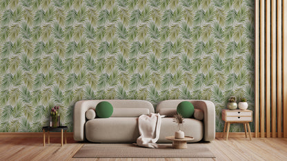 Tapete mit Palmwedel-Muster » Tropischer Look in Grün & Creme  Frisch & freundlich  Jetzt entdecken