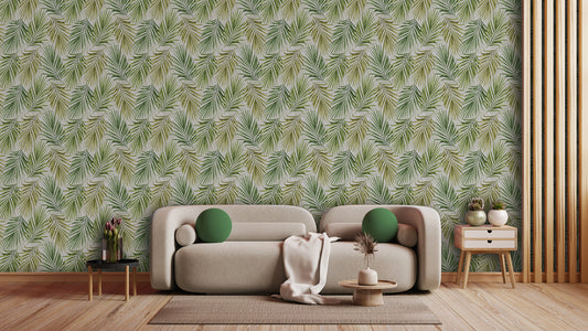 Tapete mit Palmwedel-Muster » Tropischer Look in Grün & Creme  Frisch & freundlich  Jetzt entdecken