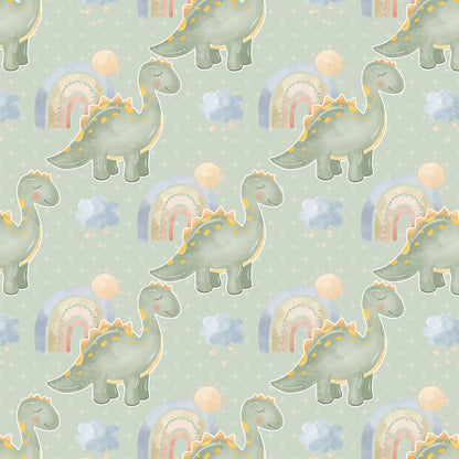 ✅ Dino Motiv ✅ Regenbogen & Wolken ✅ Sanfte Grüntöne 💚 Selbstklebende Tapete — by Pimp My Wall