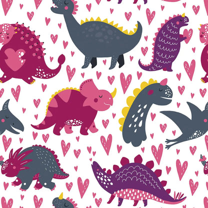 Tapete Kinderzimmer Dino Herzen Pink