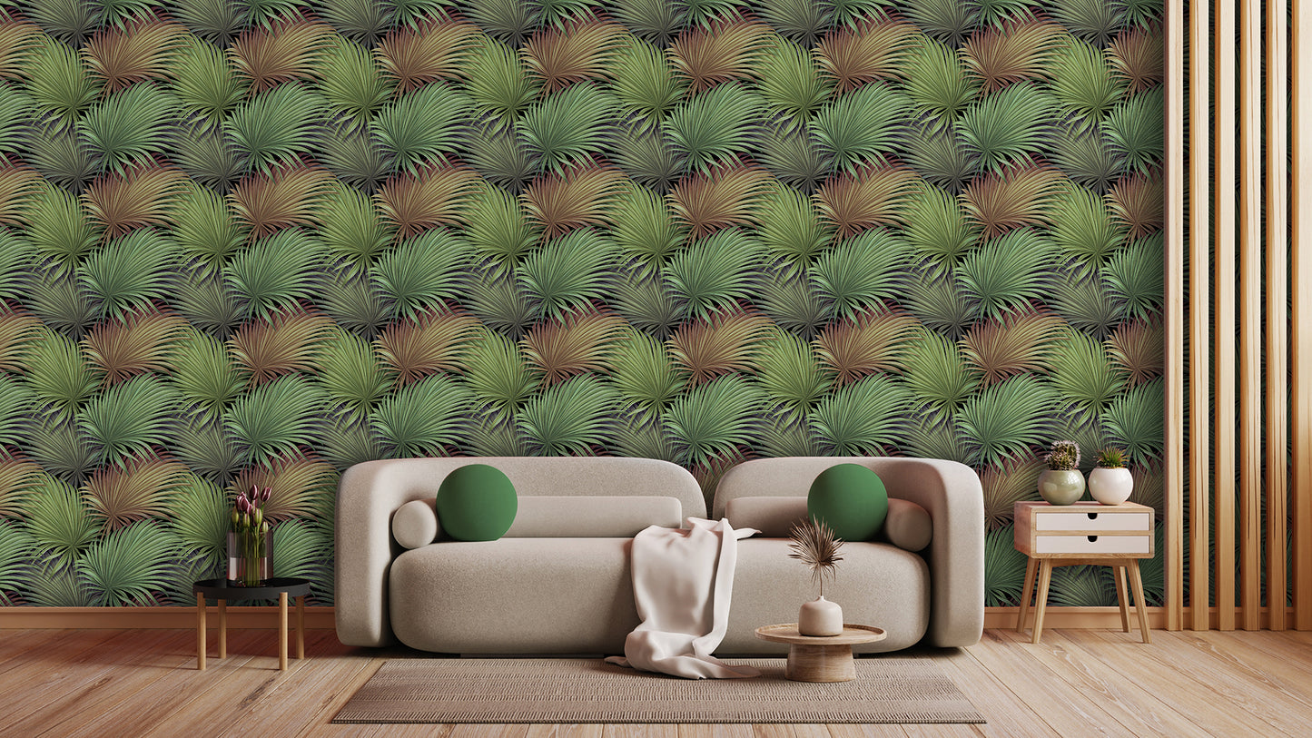 Wüsten-Tapete mit Palmblättern  Erdige Grün- & Beigetöne  Ruhig, naturverbunden & stilvoll – by Pimp My Wall