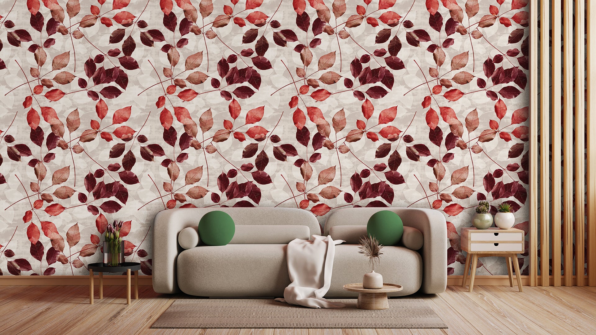 Herbstliche Blättertapete  Warme Rot- & Kupfertöne  Gemütlich, charmant & elegant – by Pimp My Wall