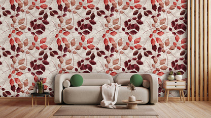 Herbstliche Blättertapete  Warme Rot- & Kupfertöne  Gemütlich, charmant & elegant – by Pimp My Wall