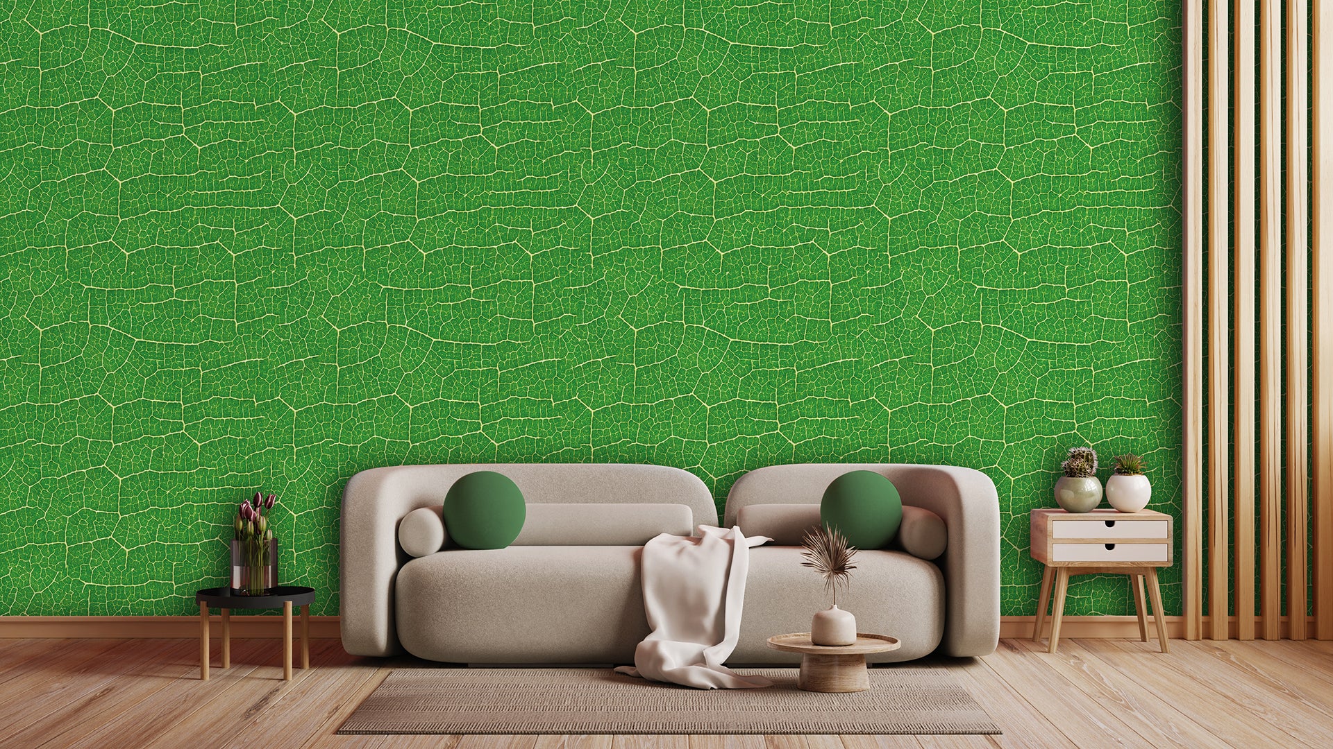 Moderne Blätterstruktur  Frisches Grün mit natürlichem Flair  Ruhig & belebend – by Pimp My Wall