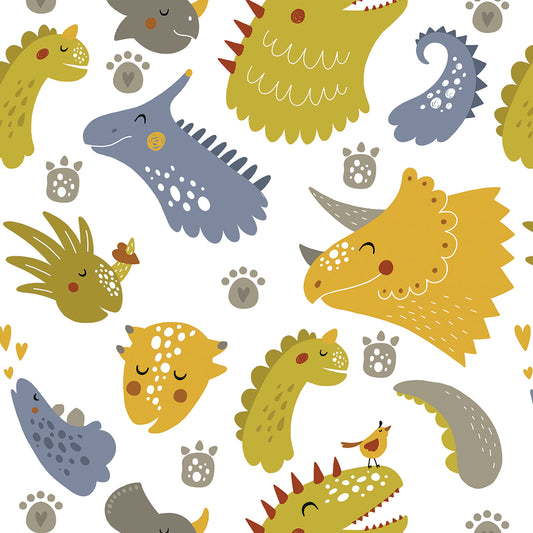 ✅ Dino Köpfe ✅ Verspielt & modern ✅ Warme Farben 🦕 Selbstklebende Tapete — by Pimp My Wall