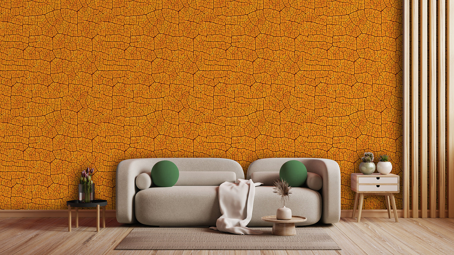 Knallige Blatttapete  Orange mit organischem Muster  Kraftvoll & gemütlich – by Pimp My Wall