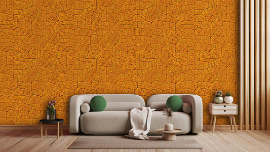 Knallige Blatttapete  Orange mit organischem Muster  Kraftvoll & gemütlich – by Pimp My Wall