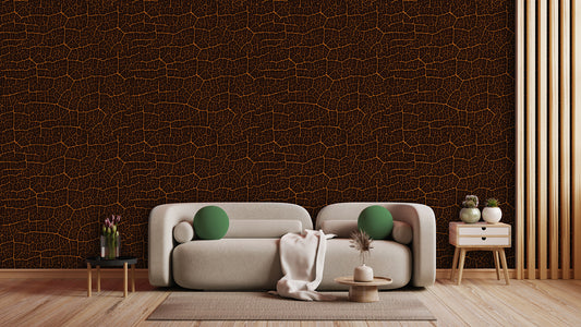 Dunkle Blatttapete  Goldene Adern auf Mokka-Braun  Warm & elegant – by Pimp My Wall