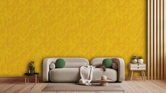 Gelbe Blatttapete  Strahlendes Design mit Struktur  Gute-Laune-Garantie – von Pimp My Wall