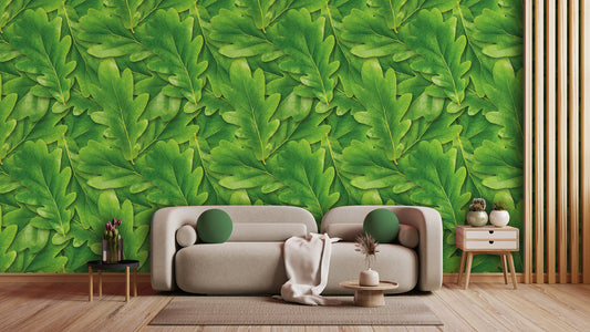 Grüne Eichenblatt-Tapete  Naturdesign in sattem Grün  Frischer Look by Pimp My Wall
