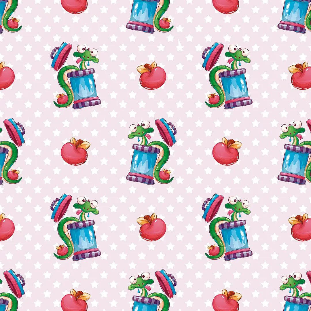 Wallpaper children's room bookworm apple fantasy