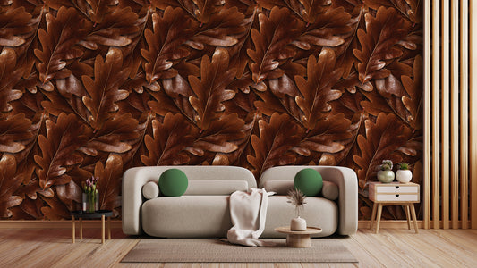 Braune Blätter-Tapete  Warmer Herbst-Look  Natürliches Design von Pimp My Wall