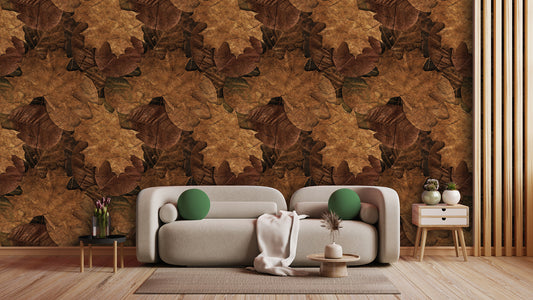 Herbstliche Blätter-Tapete  Warme Naturfarben  Design by Pimp My Wall