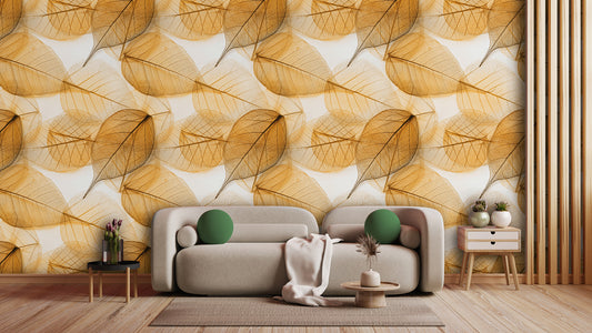 Goldene Blätter-Tapete  Elegantes Naturmotiv  Design by Pimp My Wall
