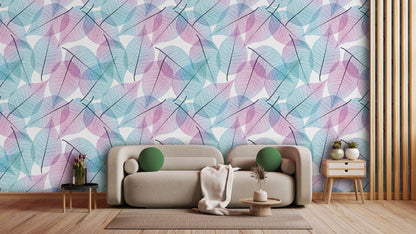 Pastellfarbene Blätter-Tapete  Frisches Farbspiel  Design by Pimp My Wall