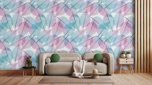 Pastellfarbene Blätter-Tapete  Frisches Farbspiel  Design by Pimp My Wall