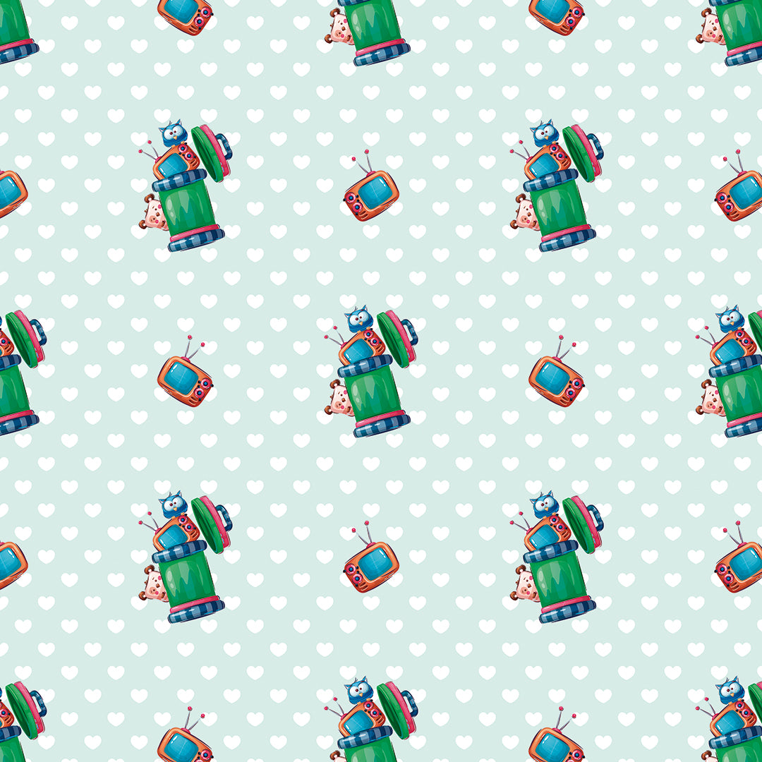 ✅ Verspieltes Retro-Muster ✅ Mintgrün mit Herzchen 💚 Ideal für Kinderzimmer & Spielbereiche 🧸 Selbstklebende Tapete — by Pimp My Wall