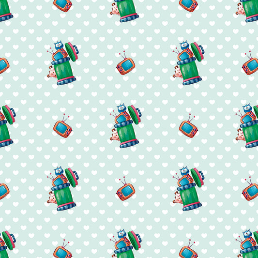 ✅ Verspieltes Retro-Muster ✅ Mintgrün mit Herzchen 💚 Ideal für Kinderzimmer & Spielbereiche 🧸 Selbstklebende Tapete — by Pimp My Wall