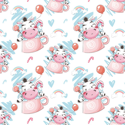 ✅ Süßes Kuh-Motiv✅ Luftballons, Regenbögen & Candy-Details 🌈 Perfekt für Baby- & Kinderzimmer ✨ Selbstklebende Tapete — by Pimp My Wall
