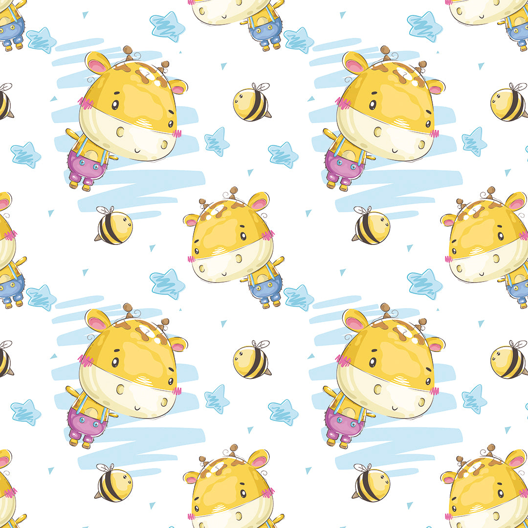 ✅ Niedliche Giraffen & Bienchen✅ Verspieltes Muster 💛 Ideal für Baby- & Kinderzimmer ✨ Selbstklebende Tapete — by Pimp My Wall