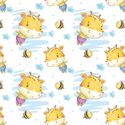 ✅ Niedliche Giraffen & Bienchen✅ Verspieltes Muster 💛 Ideal für Baby- & Kinderzimmer ✨ Selbstklebende Tapete — by Pimp My Wall