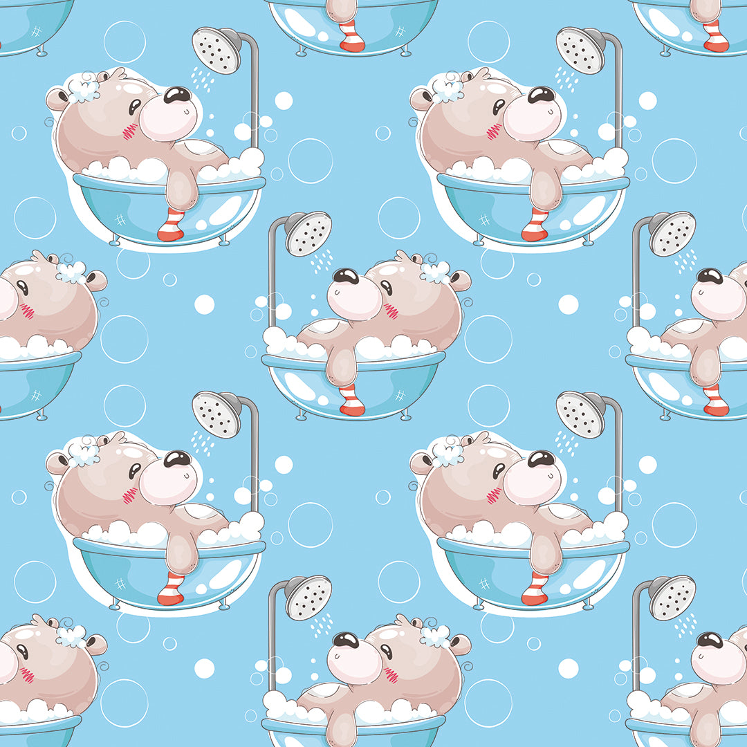 ✅ Süßer Bär in der Badewanne ✅ Himmelblauer Hintergrund 💙 Ideal für Kinderzimmer & Bad ✨ Selbstklebende Tapete — by Pimp My Wall