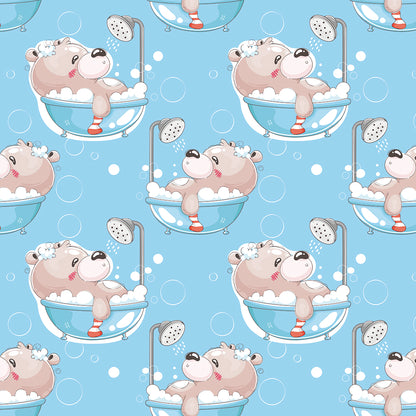 ✅ Süßer Bär in der Badewanne ✅ Himmelblauer Hintergrund 💙 Ideal für Kinderzimmer & Bad ✨ Selbstklebende Tapete — by Pimp My Wall