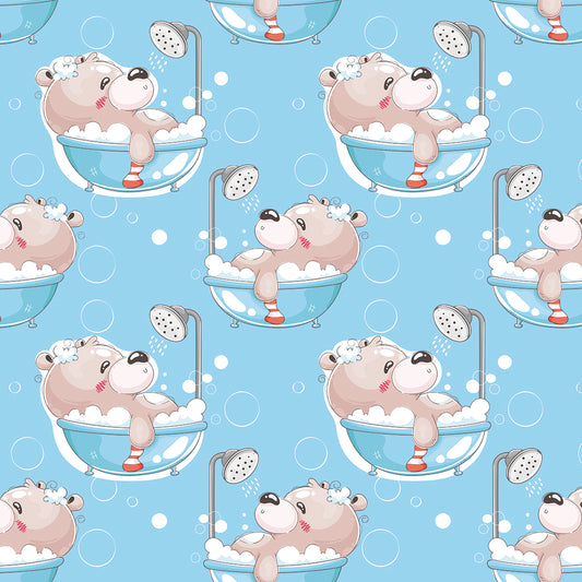 ✅ Süßer Bär in der Badewanne ✅ Himmelblauer Hintergrund 💙 Ideal für Kinderzimmer & Bad ✨ Selbstklebende Tapete — by Pimp My Wall
