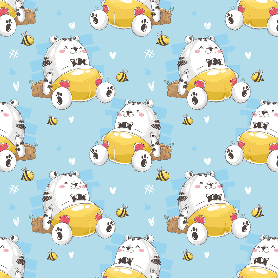 ✅ Niedlicher Bär mit Honigtopf ✅ Verspieltes Bienchen-Design 💙 Ideal für Baby- & Kinderzimmer ✨ Selbstklebende Tapete — by Pimp My Wall