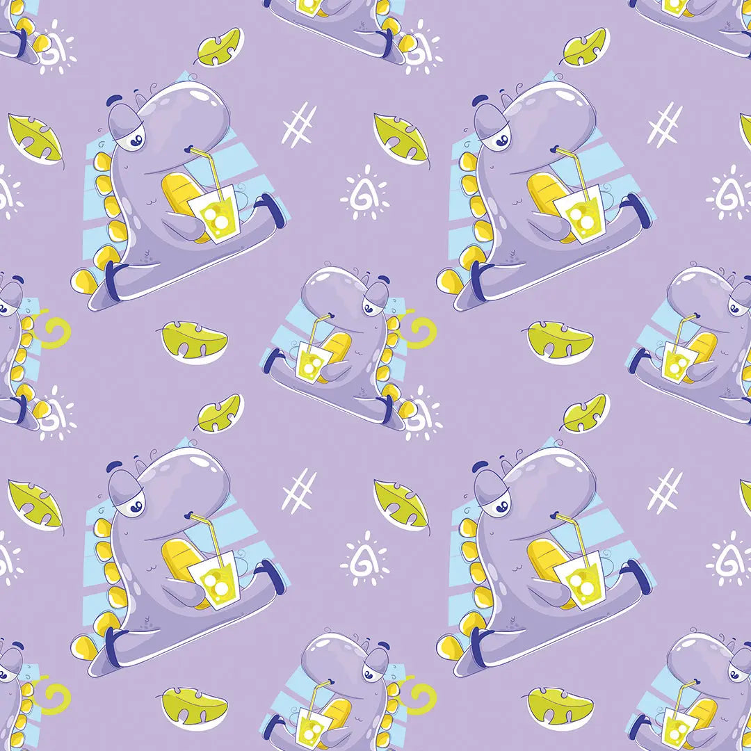 Dinosaur Lemonade Purple Children's Room Wallpaper