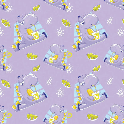 Dinosaur Lemonade Purple Children's Room Wallpaper