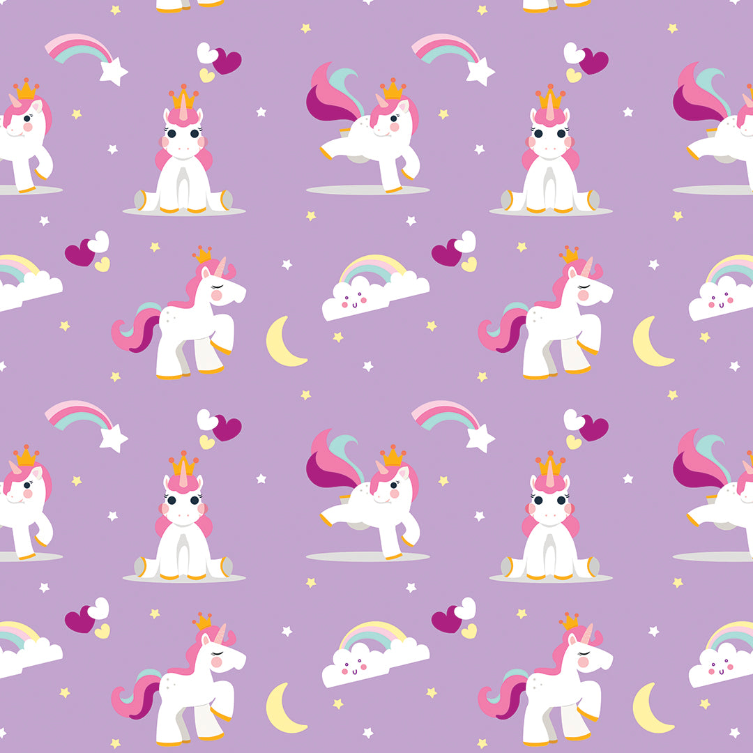 ✅ Fröhliches Einhorn-Design ✅ Zarte Fliederfarben und Regenbögen ✨ Ideal für Baby- & Kinderzimmer 💜 Selbstklebende Tapete — by Pimp My Wall