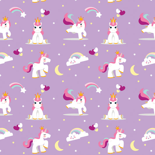 ✅ Fröhliches Einhorn-Design ✅ Zarte Fliederfarben und Regenbögen ✨ Ideal für Baby- & Kinderzimmer 💜 Selbstklebende Tapete — by Pimp My Wall