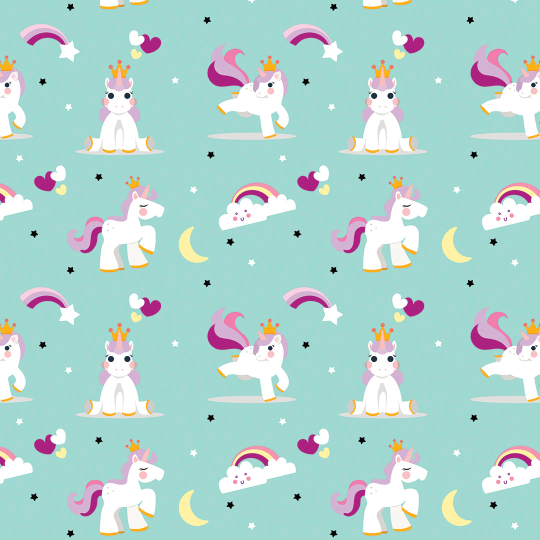 ✅ Verspieltes Einhorn-Design ✅ Sanfter Mintton und Regenbogen-Motive ✨ Ideal für Baby- & Kinderzimmer 💚 Selbstklebende Tapete — by Pimp My Wall