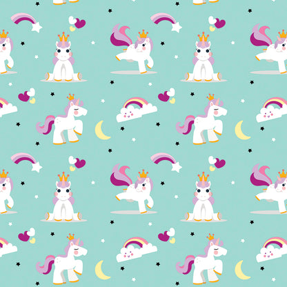 ✅ Verspieltes Einhorn-Design ✅ Sanfter Mintton und Regenbogen-Motive ✨ Ideal für Baby- & Kinderzimmer 💚 Selbstklebende Tapete — by Pimp My Wall