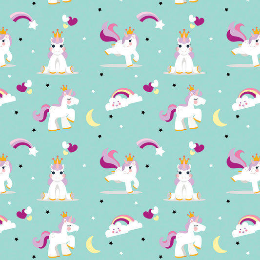 ✅ Verspieltes Einhorn-Design ✅ Sanfter Mintton und Regenbogen-Motive ✨ Ideal für Baby- & Kinderzimmer 💚 Selbstklebende Tapete — by Pimp My Wall