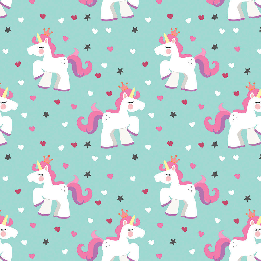 ✅ Verspieltes Einhorn-Design ✅ Zarter Mintton mit Herzen und Sternen ✨ Ideal für Baby- & Kinderzimmer 💚 Selbstklebende Tapete — by Pimp My Wall