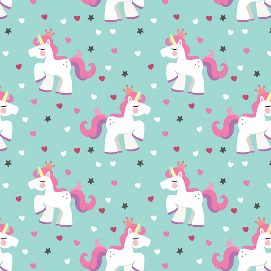 ✅ Verspieltes Einhorn-Design ✅ Zarter Mintton mit Herzen und Sternen ✨ Ideal für Baby- & Kinderzimmer 💚 Selbstklebende Tapete — by Pimp My Wall