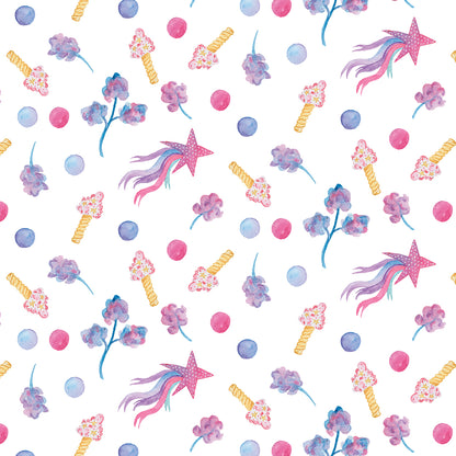 ✅ Verspieltes Design mit Sternen, Blumen & Bonbons ✅ Aquarell-Optik in Rosa, Lila & Blau ✨ Ideal für Baby- & Kinderzimmer 💫 Selbstklebende Tapete — by Pimp My Wall