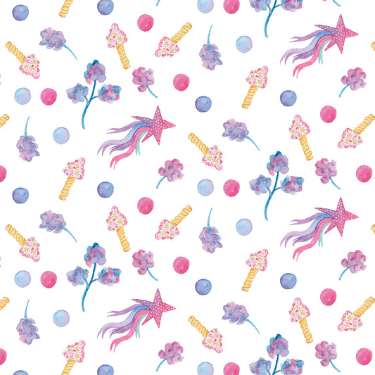 ✅ Verspieltes Design mit Sternen, Blumen & Bonbons ✅ Aquarell-Optik in Rosa, Lila & Blau ✨ Ideal für Baby- & Kinderzimmer 💫 Selbstklebende Tapete — by Pimp My Wall