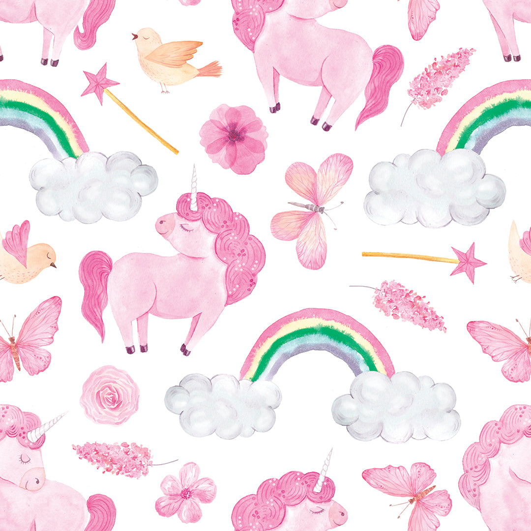✅ Verspieltes Einhorn-Design ✅ Aquarell-Optik mit Regenbogen & Schmetterlingen ✨ Ideal für Baby- & Kinderzimmer 🌸 Selbstklebende Tapete — by Pimp My Wall