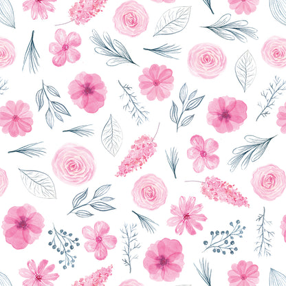 ✅ Florales Design mit Aquarellblumen ✅ Rosa & Grau für eine elegante Optik ✨ Ideal für Wohnräume & Kinderzimmer 🌿 Selbstklebende Tapete — by Pimp My Wall