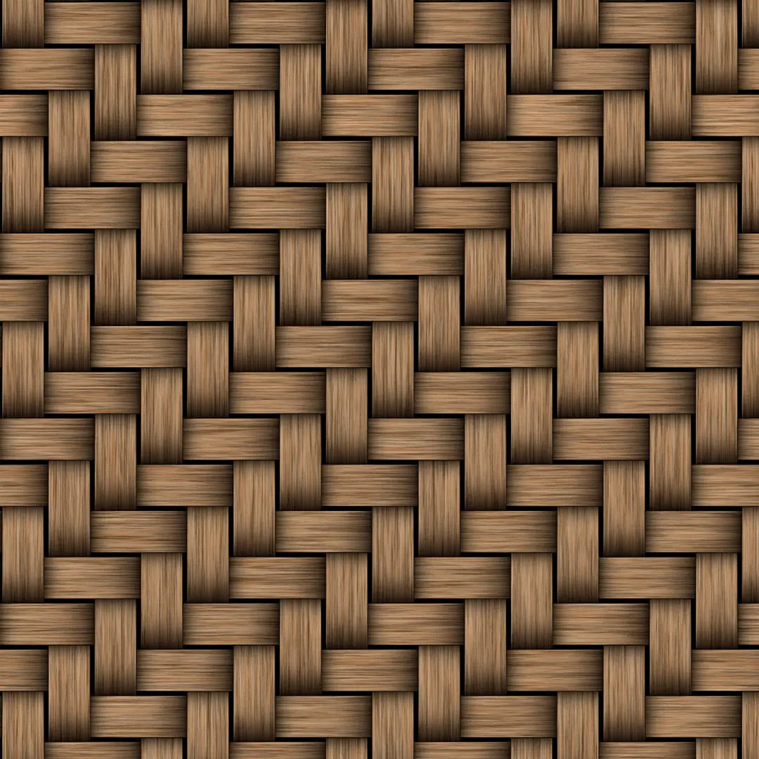 Selbstklebende Tapete Holz geflochten – Woven Wood Pattern mit realistischer Flechtstruktur in warmen Naturtönen für stilvolle Wandgestaltung.