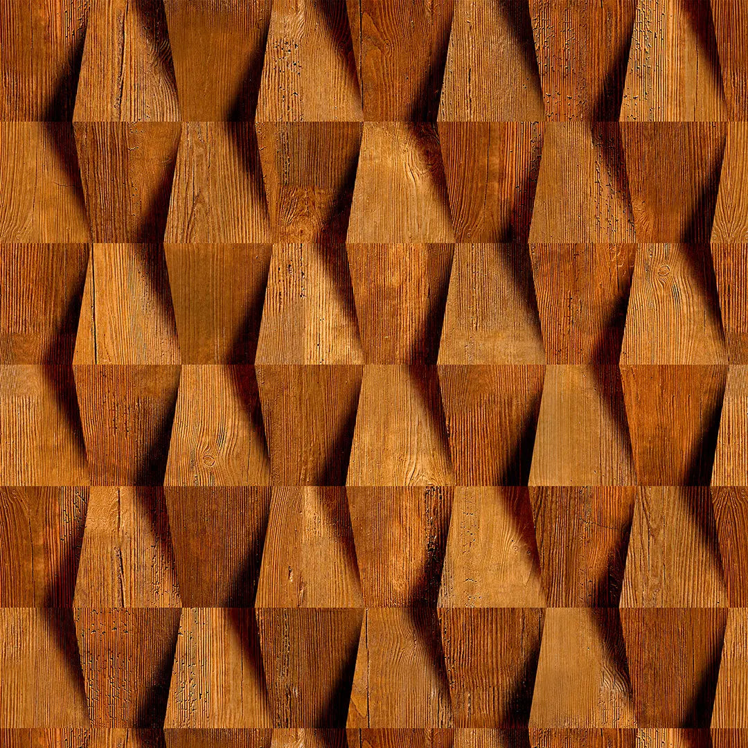 Selbstklebende 3D Tapete Holzoptik – Wood Cube Warm mit geometrischem Würfelmuster in warmer Holzstruktur für moderne Wandgestaltung.